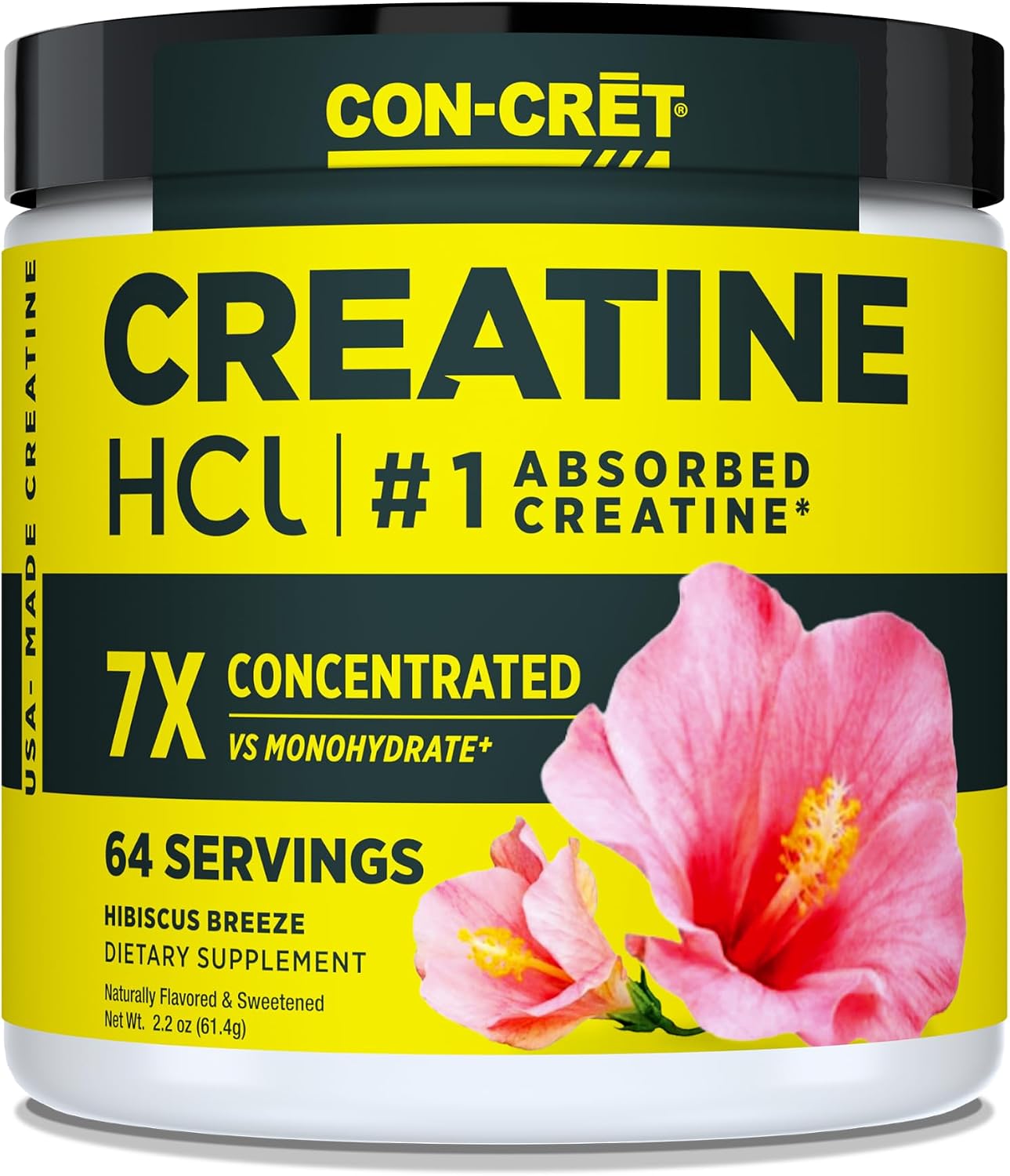 CON-CRET Creatine HCl Powder for Women and Men, Unflavored, 64 Servings | No Bloating or Water Retention, Muscle, Strength & Cognitive Support, USA Made, NSF Certified