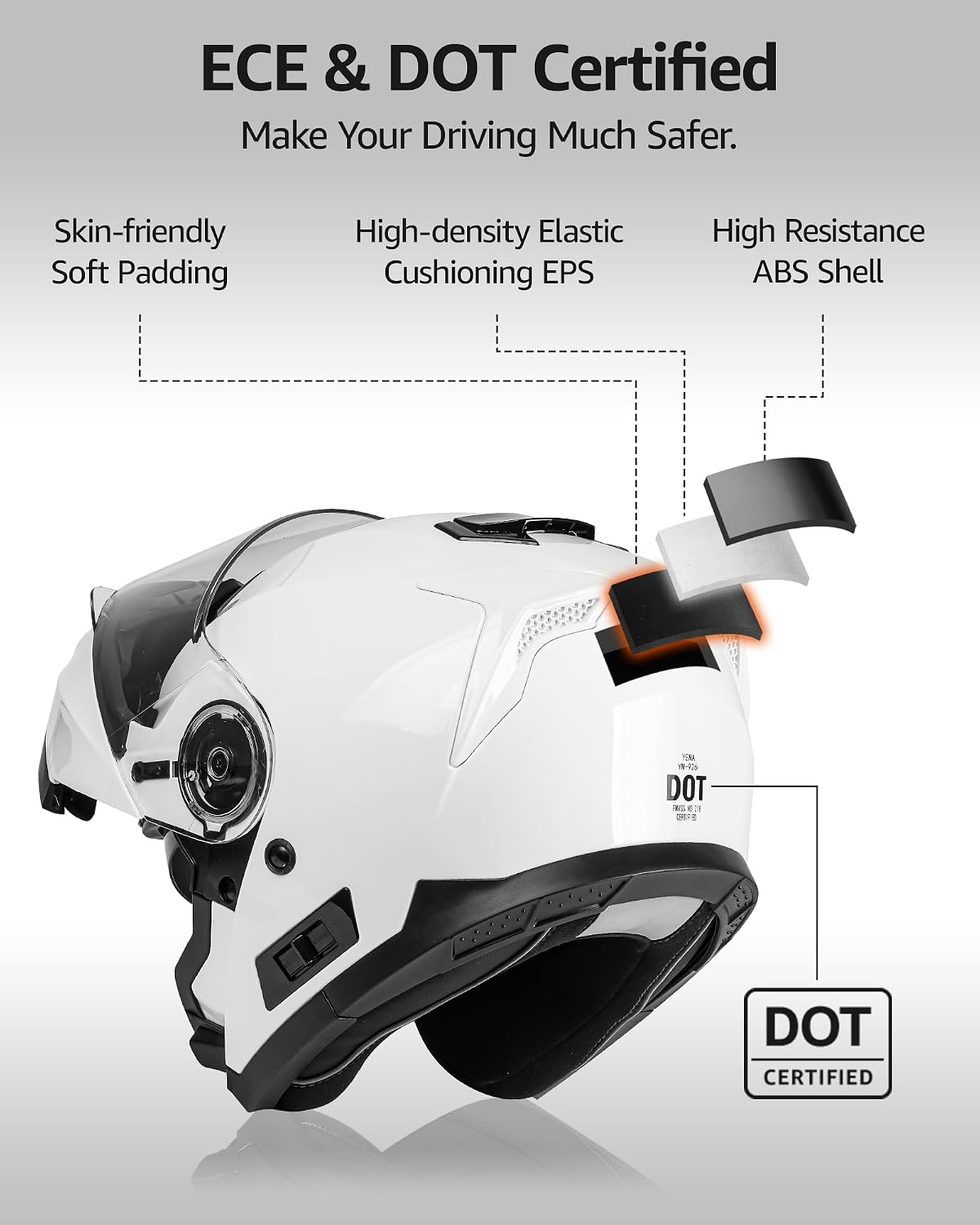 YEMA Modular Motorcycle Helmets, DOT Approved Full Face Motorcycle Helmet with with Flip Up Dual Visor for Men & Women - Street, Scooter, ATV, E-Bike