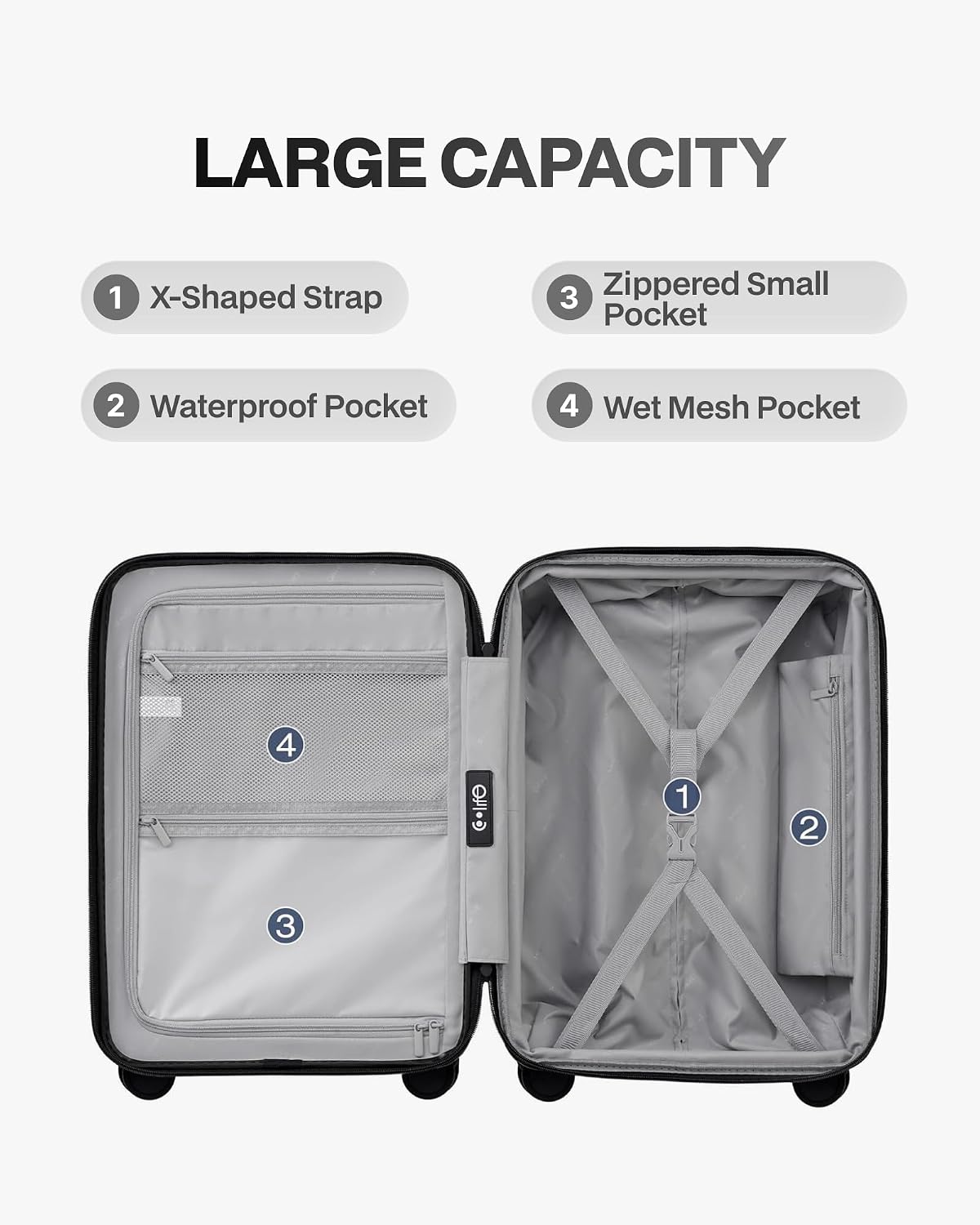 Coolife Expandable Luggage with TSA Lock Carry On Green | Front Pocket with Laptop Compartment,22x14x9 Airline Approved,Durable Hardshell Suitcases,Reinforced Bottom Groove