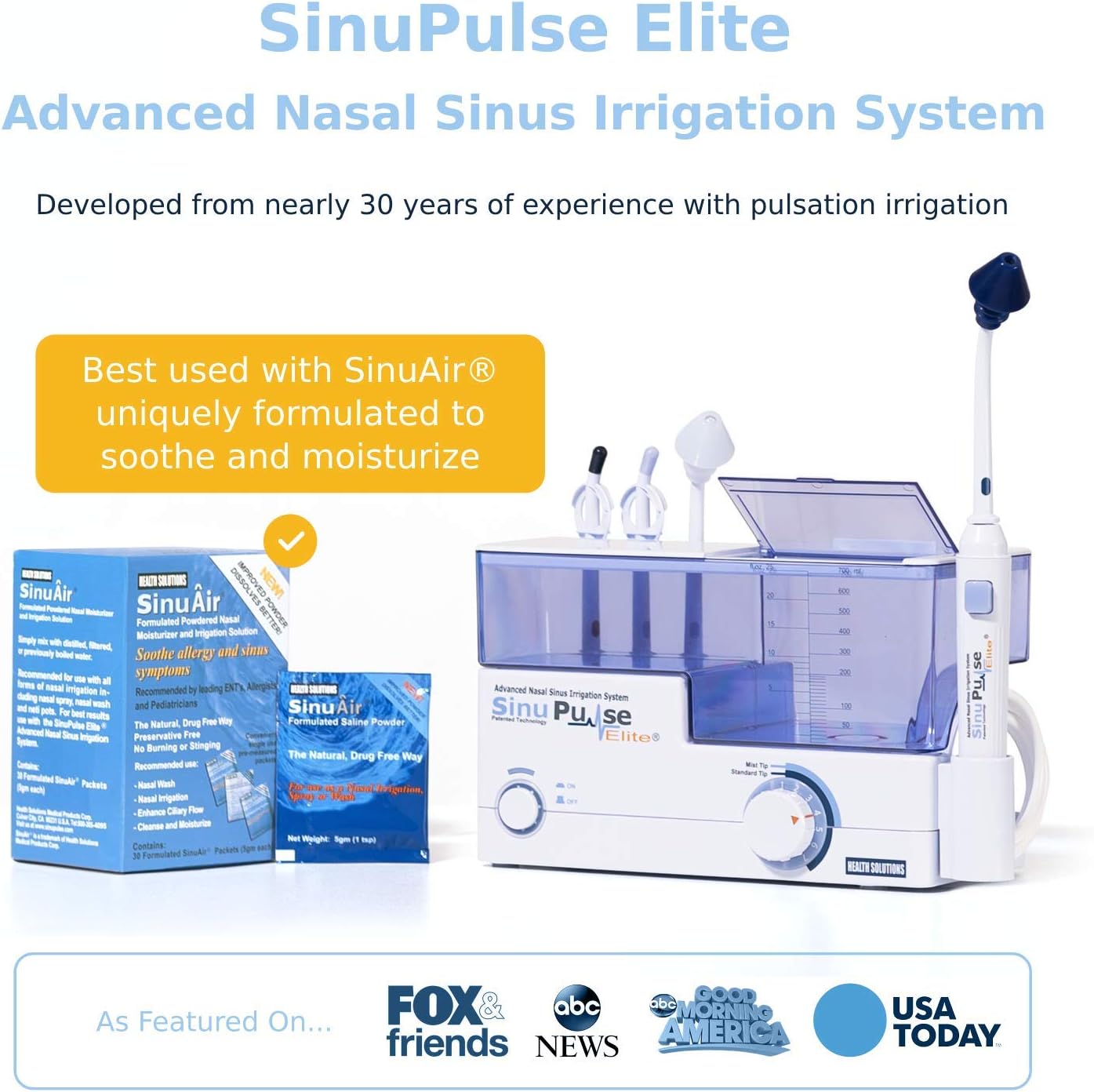 SinuPulse Elite Advanced Nasal Irrigation System, Pulsating Nasal Congestion Relief & Sinus Rinse Machine, More Effective Than Neti Pot