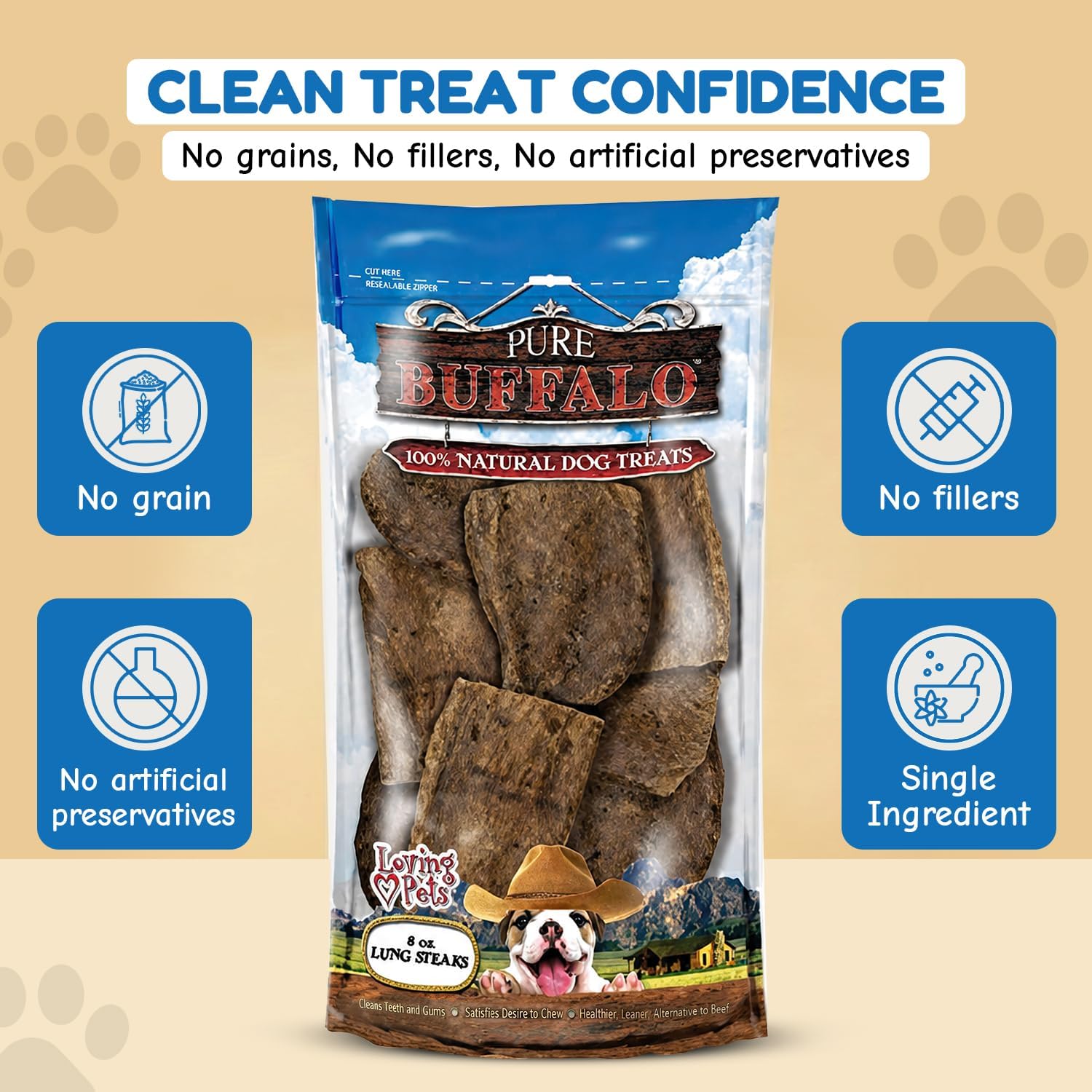 Loving Pets Pure Buffalo Lung Steaks – Natural Single Ingredient Buffalo Dog Treats – High Protein Chewy Dog Snacks for Everyday Reward – Grain Free, Long-Lasting Treats for Small, Medium & Large Dogs