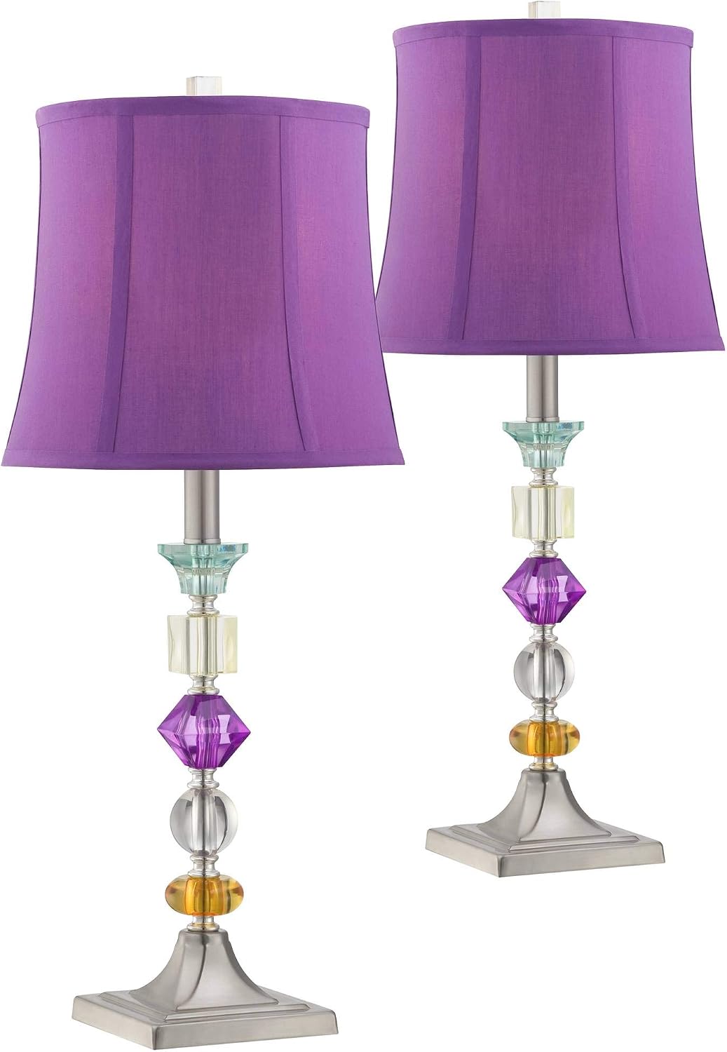 Bohemian 21" High Table Lamp Glass Stacked Traditional Modern Colored | Orchid Pink Chic Multi Kids Girls Living Room Bedroom Bedside House Nightstand Office Home Family Bell Shade
