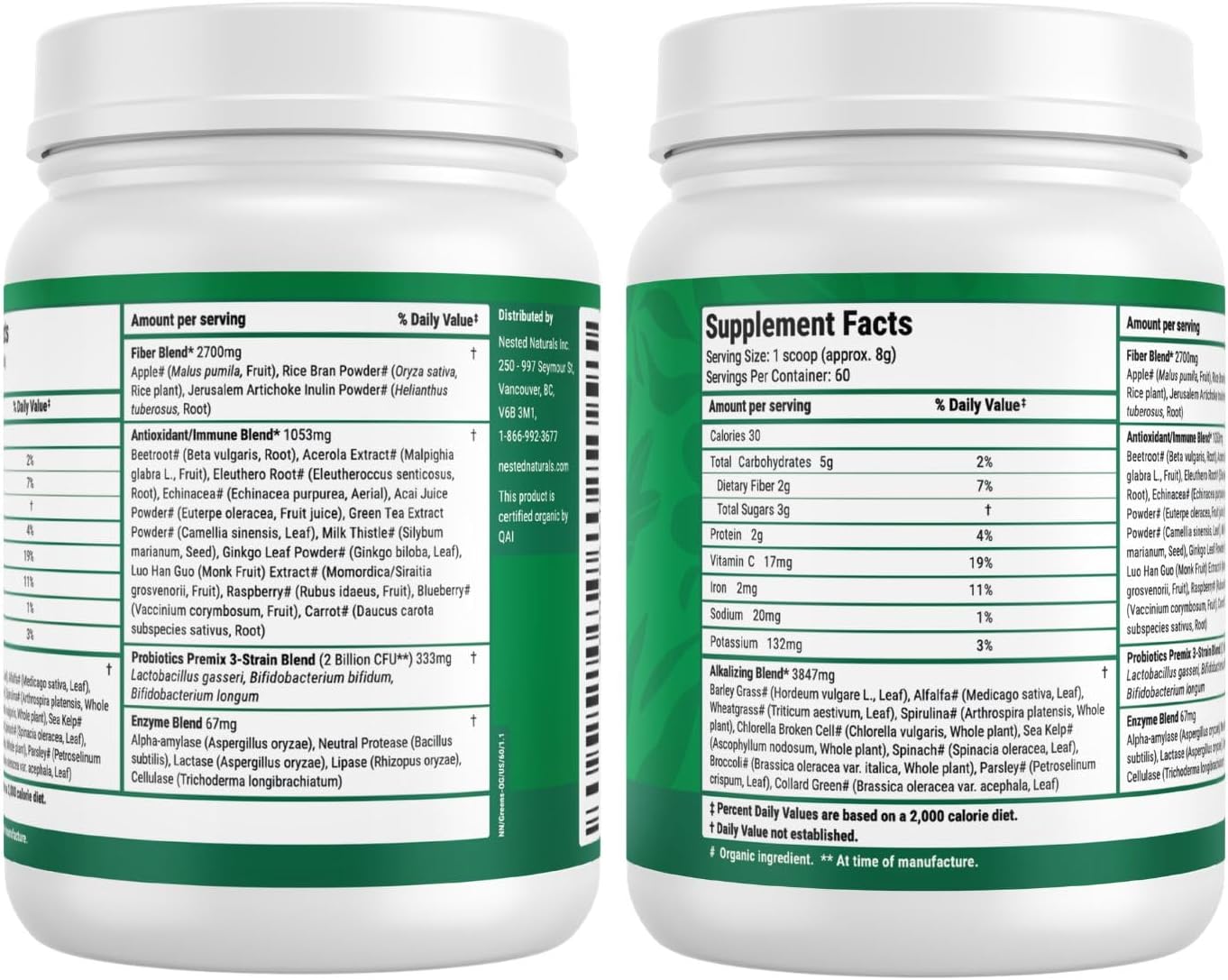 Nested Naturals Super Greens Daily Superfood Powder - Certified USDA Organic Green Powder w/20+ Whole Foods, Spirulina Powder,Wheat & Barley Grass - Probiotics, Fiber & Enzymes - Original Flavour, 30
