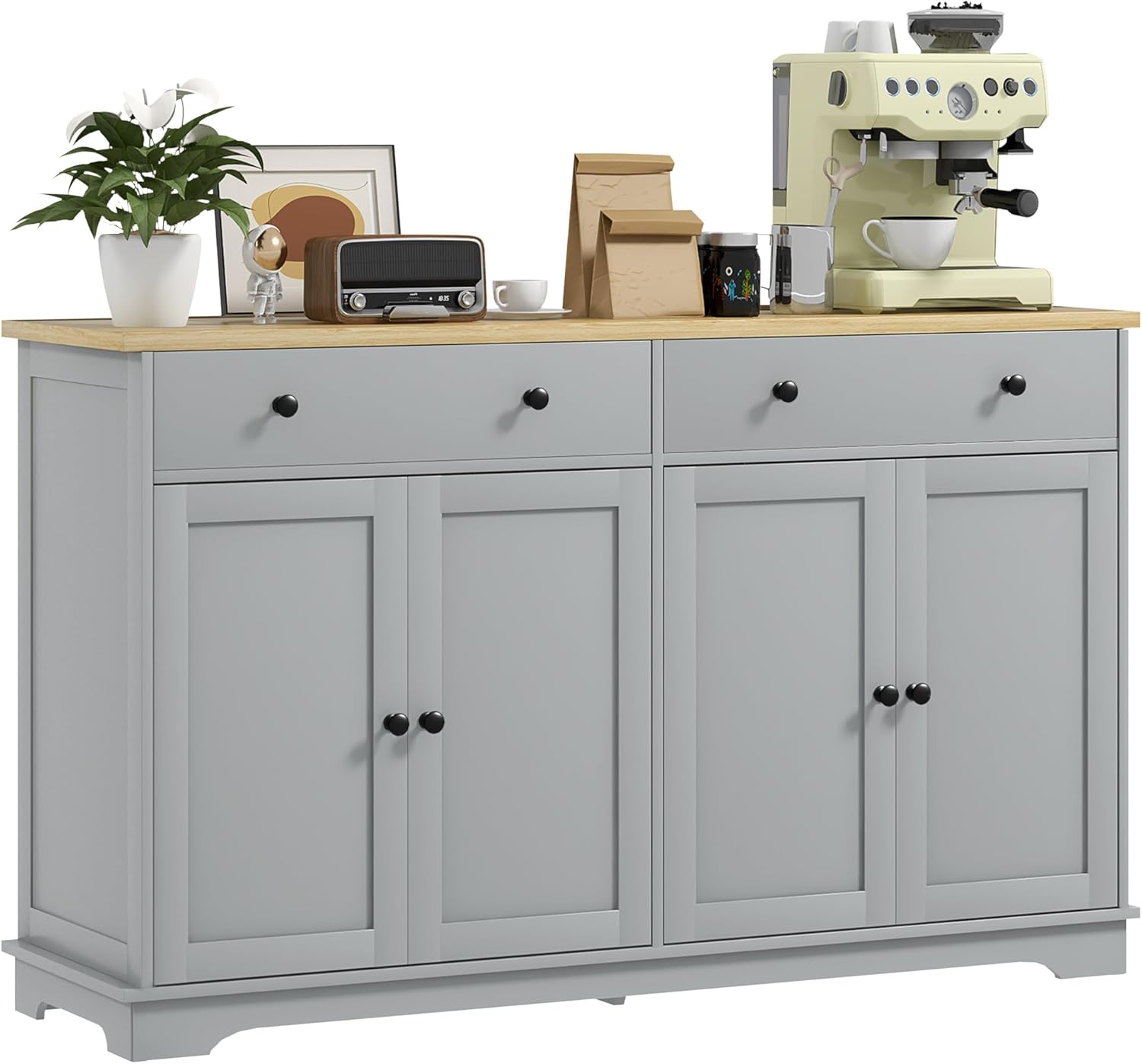 HOMCOM Sideboard Buffet Cabinet Solid Wood Countertop White