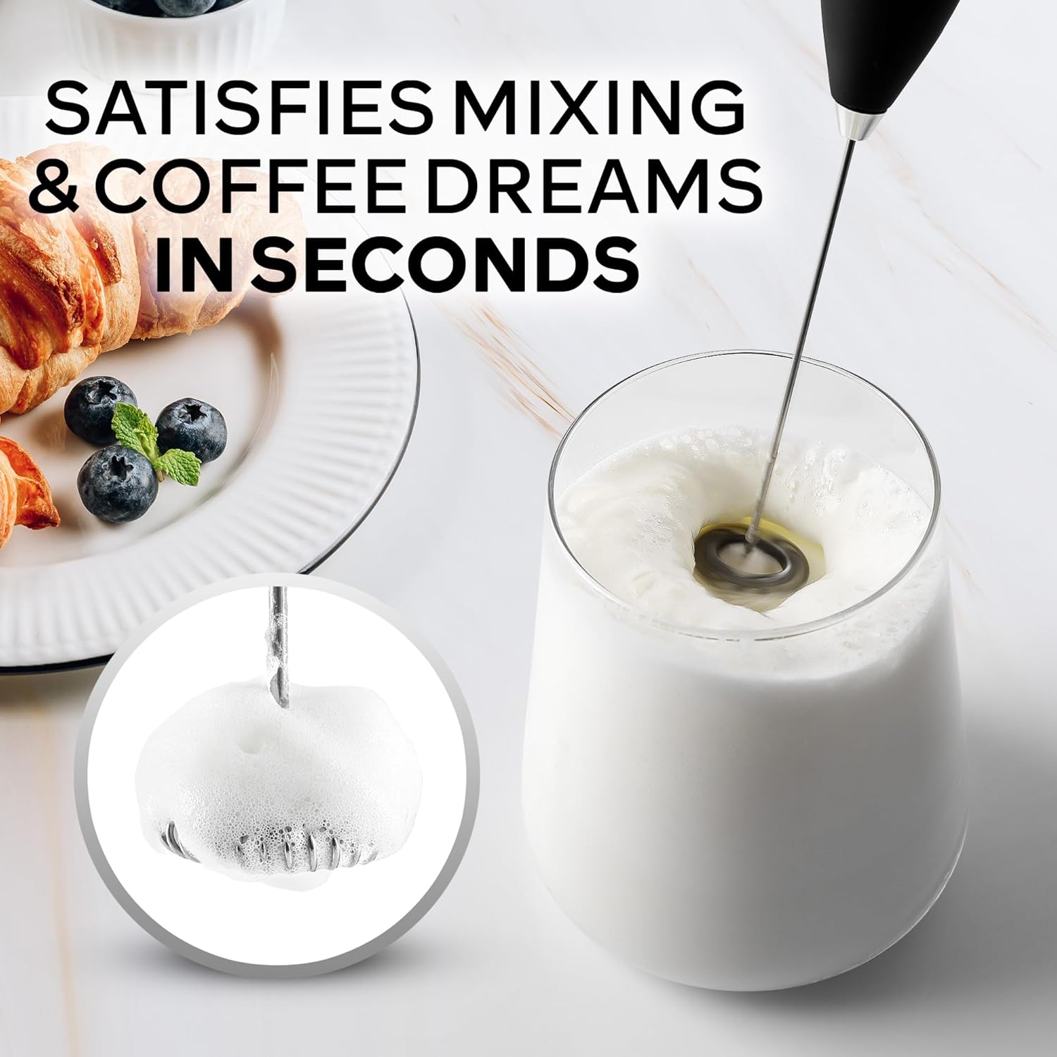 Zulay Kitchen Powerful Milk Frother Wand With Duracell Batteries - Ultra Fast Handheld Drink Mixer - Electric Whisk Foam Maker for Coffee, Lattes