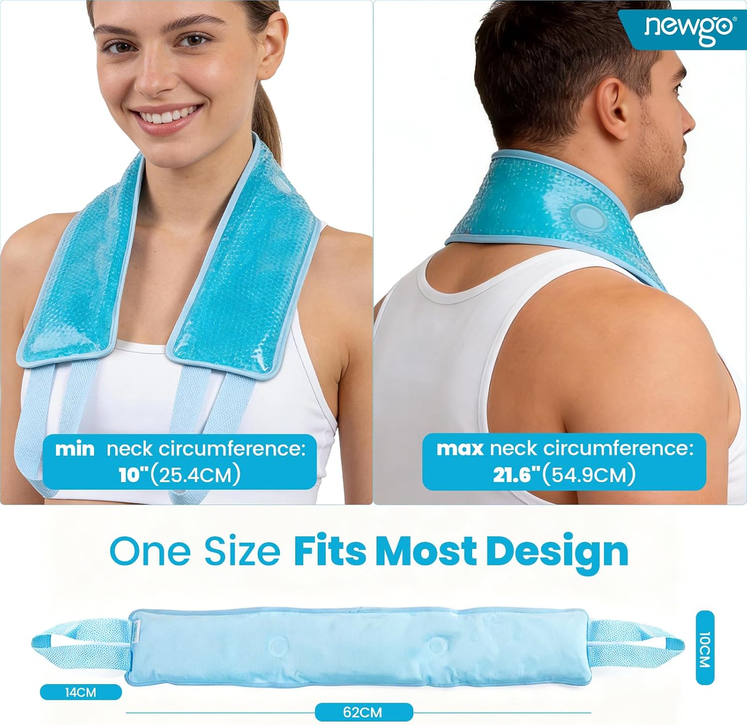 NEWGO Ice Pack for Neck Pain Relief, FSA Eligible, Blue | Double-sided Material, Neck Ice Wrap for Cervical Pain, Office Pressure, Sports Injuries