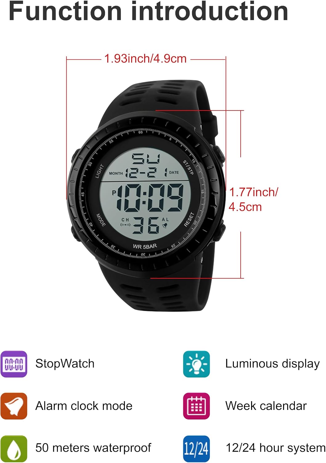 SNE Mens Digital Watch Sports Military Watches Waterproof Outdoor Chronograph Wrist Watches for Men with LED Back Ligh/Alarm/Date Simple Watch 1167