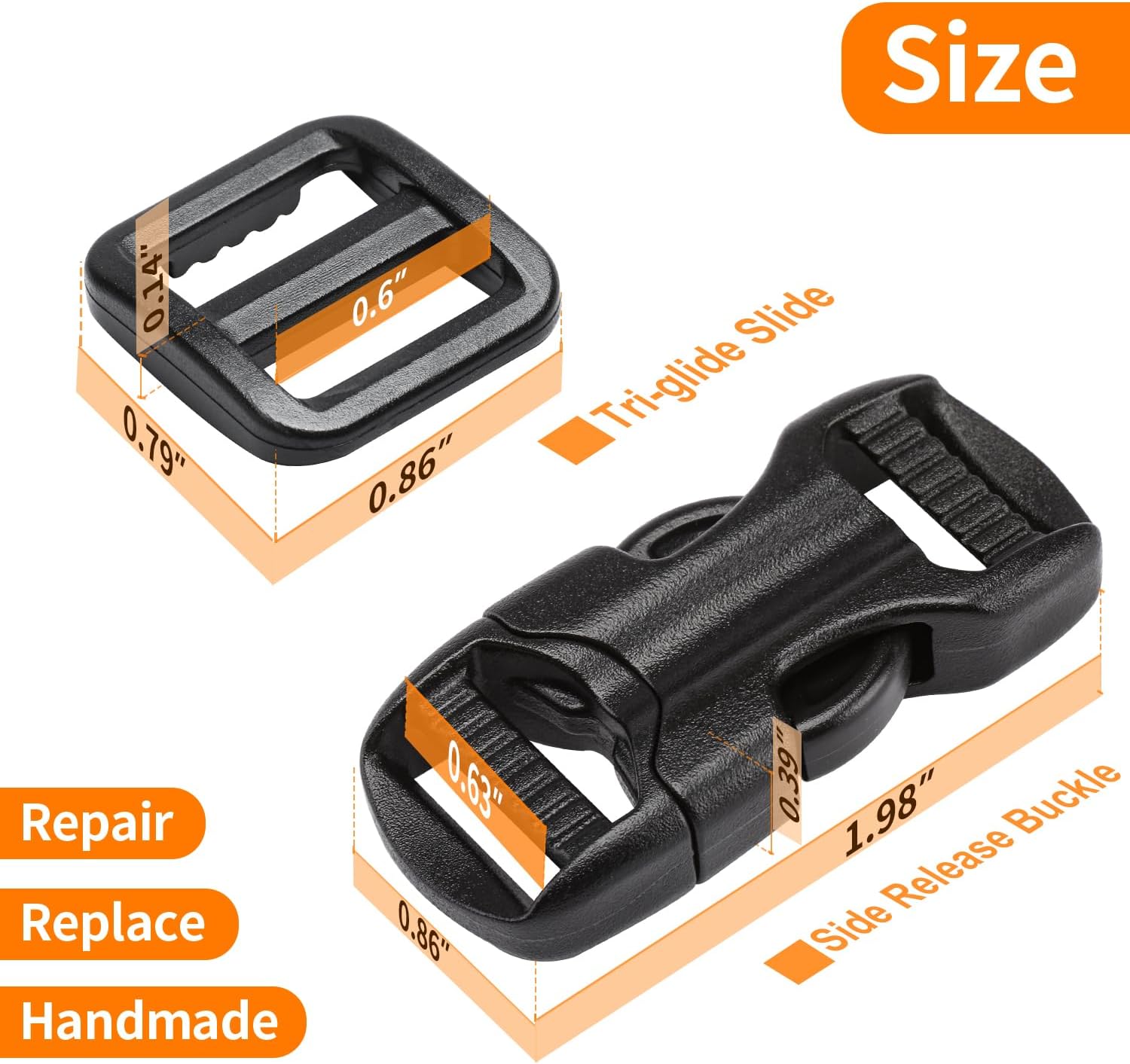 BEYOURD Buckles and Straps Set 1": 6 Yards of Thick Nylon Webbing, 6-Pack Heavy Duty Adjustable Quick Side Release Plastic Buckles