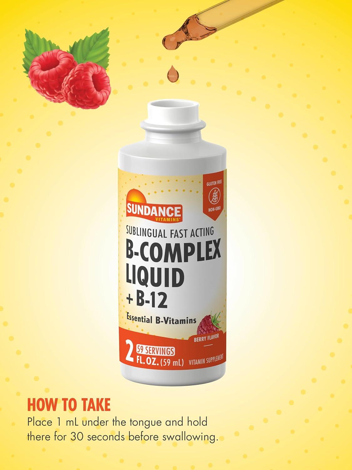Sundance Sublingual Vitamin B Complex | 2 Fluid Ounces | with B-12 | Berry Flavor | Vegetarian, Non-GMO, and Gluten Free Supplement