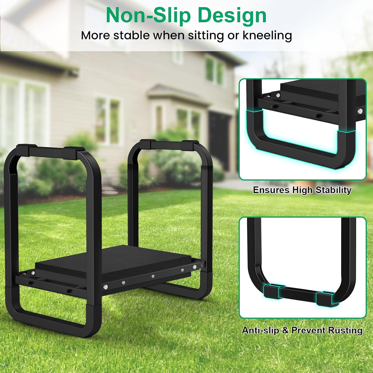TomCare Garden Kneeler and Seat, 11.12" Kneeling Pad Sturdy Garden Bench | Heavy Duty Garden Stool, 450 lbs Load Capacity, 2 Tool Pouches, Foldable Design, Gardening Gift for Women, Men and Gardeners