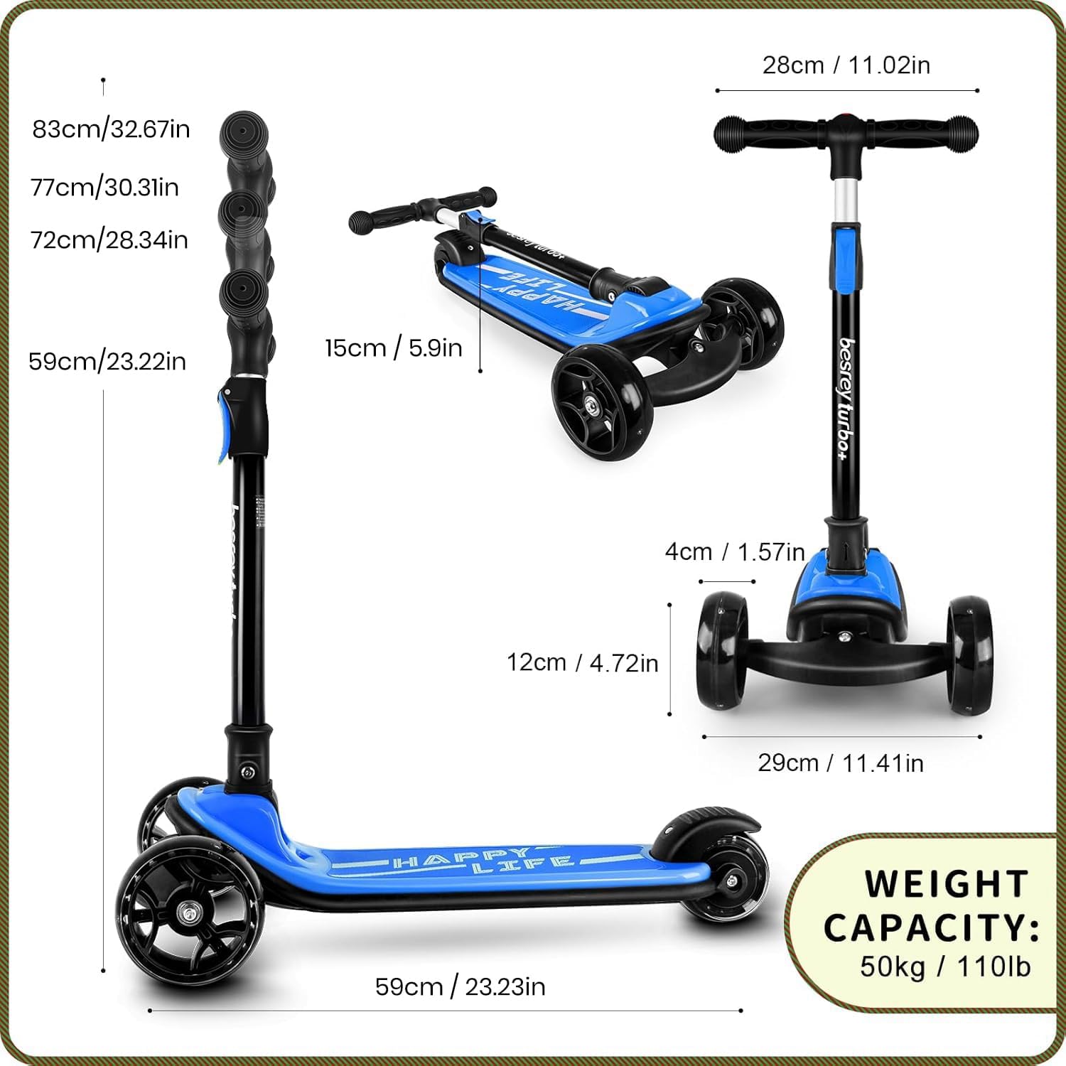 besrey 3 Wheel Scooter for Kids Ages 3-10 with 4 Adjustable Height