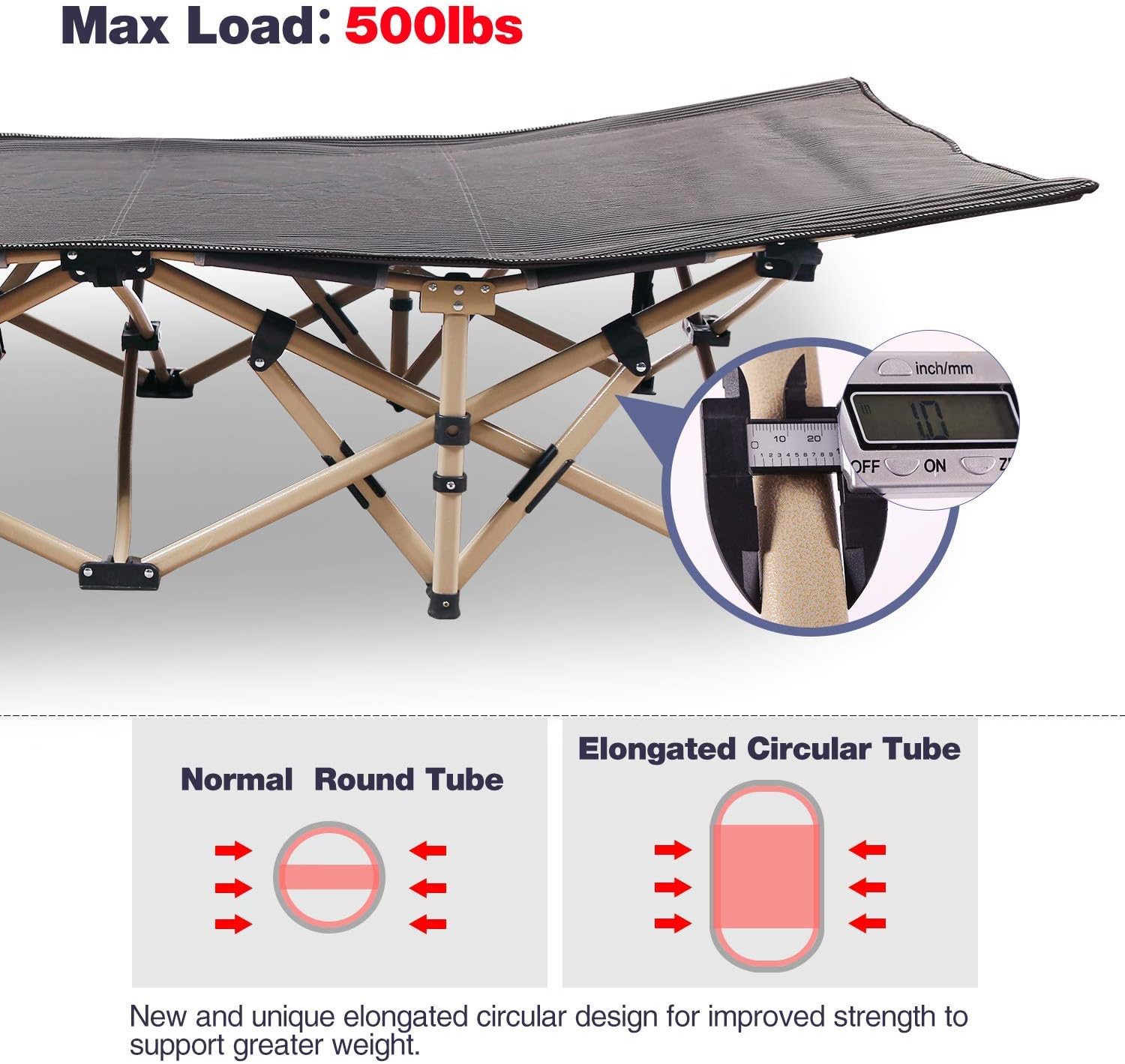 REDCAMP Oversized Camping Cots for Adults 500lbs, 33.5'' Extra Wide Tall Sleeping Cots Heavy Duty, XL Cots Portable for Outdoor Indoor Office