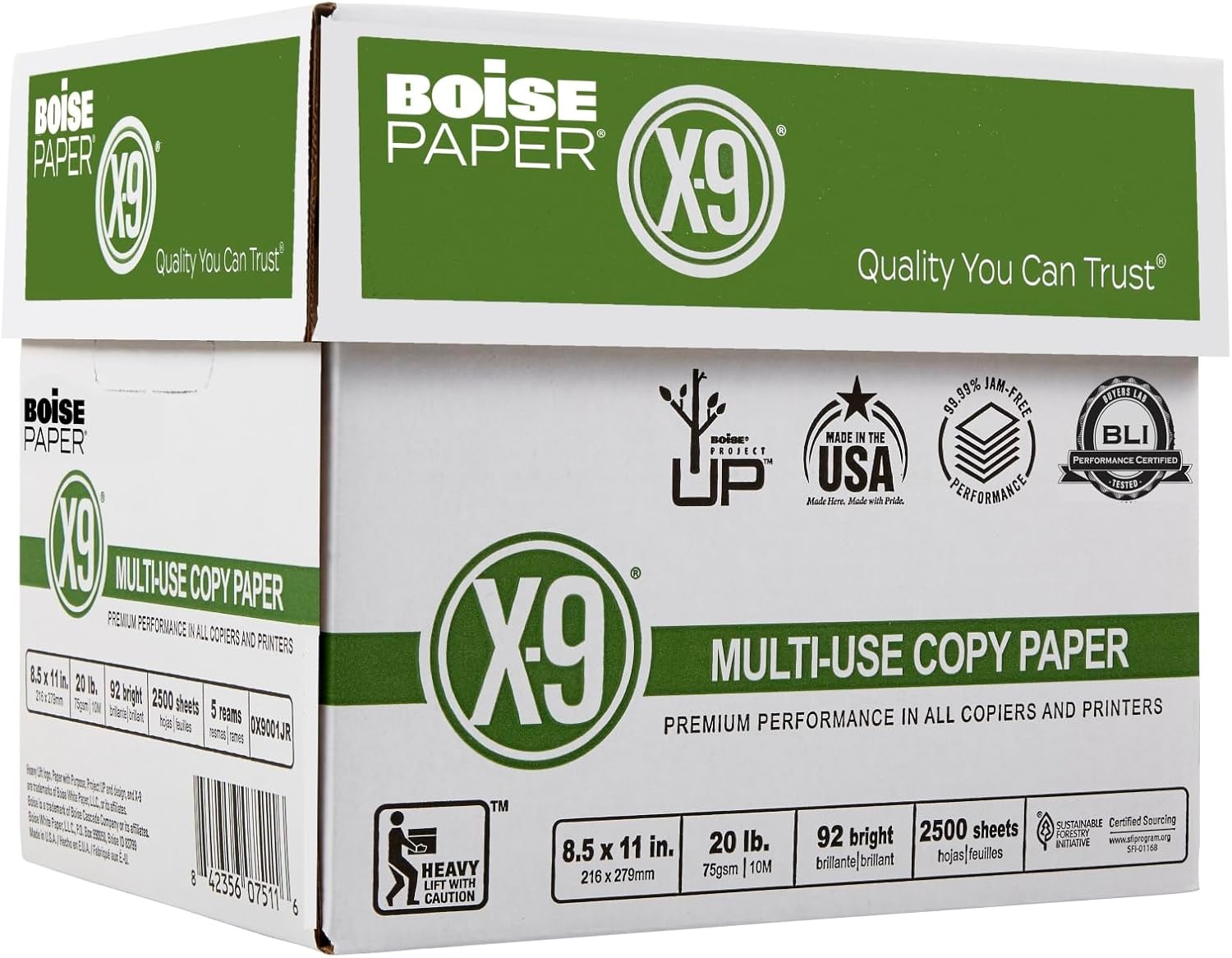 Boise X-9 Multi-Use Printer & Copy Paper, 5 Reams, White, Ledger (11in x 17in), 2500 Sheets Per Case, 20 Lb, 92 Brightness