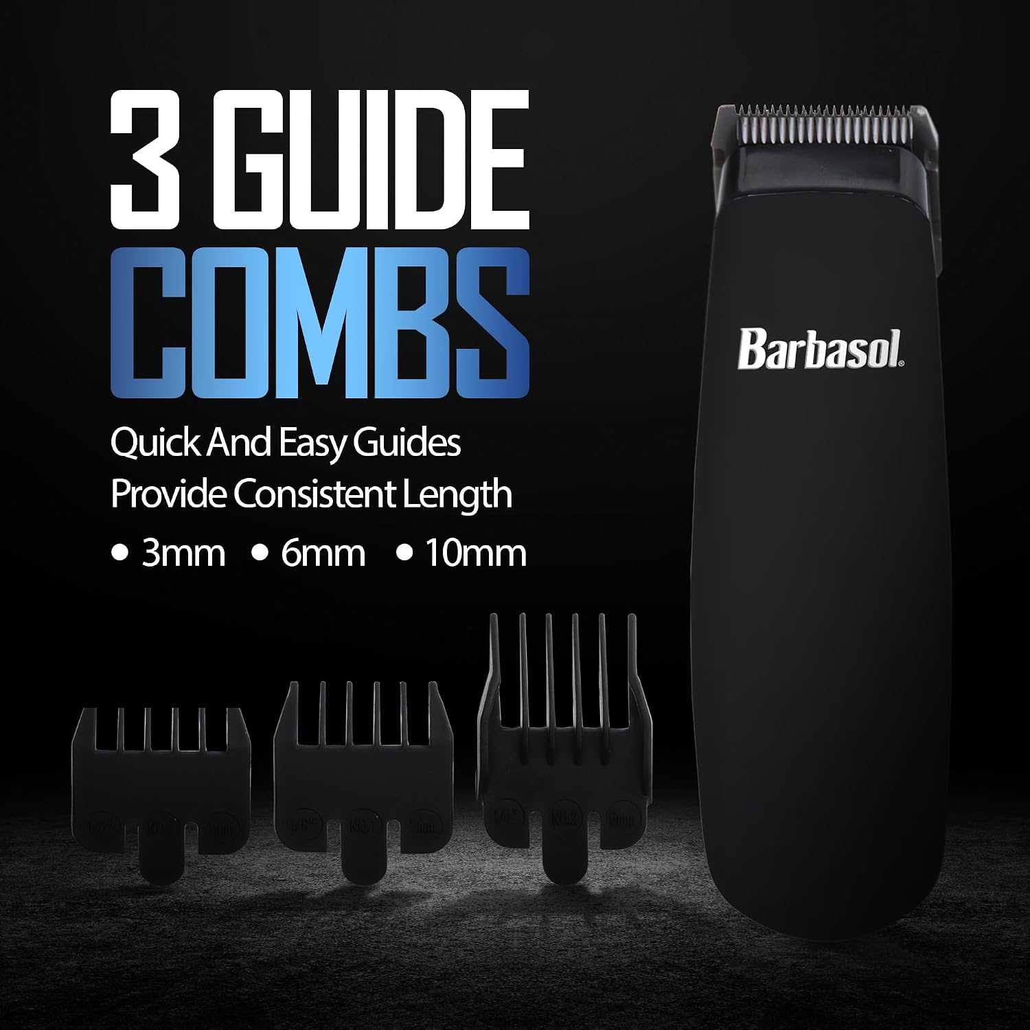 Barbasol Touch Up Trimmer for Men, Compact Electric Xtreme Precision Beard and Hair Trimmer with Stainless Steel Blades & 3 Guide Combs (3, 6, 10mm)