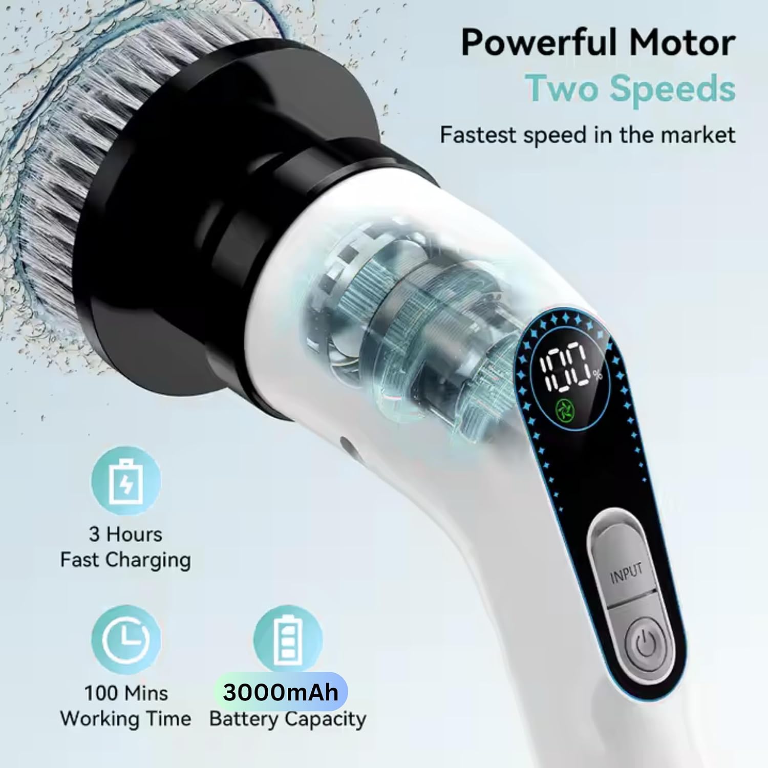 Electric Spin Scrubber for Cleaning, Cordless Power Scrubber with Long Handle, 10 Replaceable Brush Heads, 2-Speed, IPX7 Waterproof for Bathroom