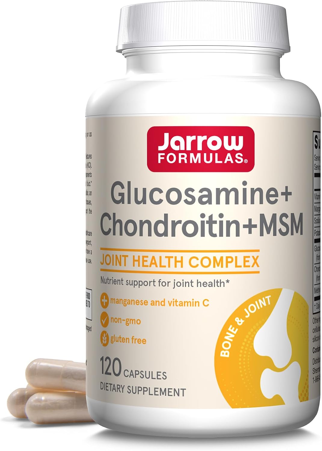 Jarrow Glucosamine, Chondroitin, and MSM, 120 Capsules | Joint Support Supplement With Vitamin C And Manganese, Bone & Joint Health, 120 Capsules, 30 Day Supply