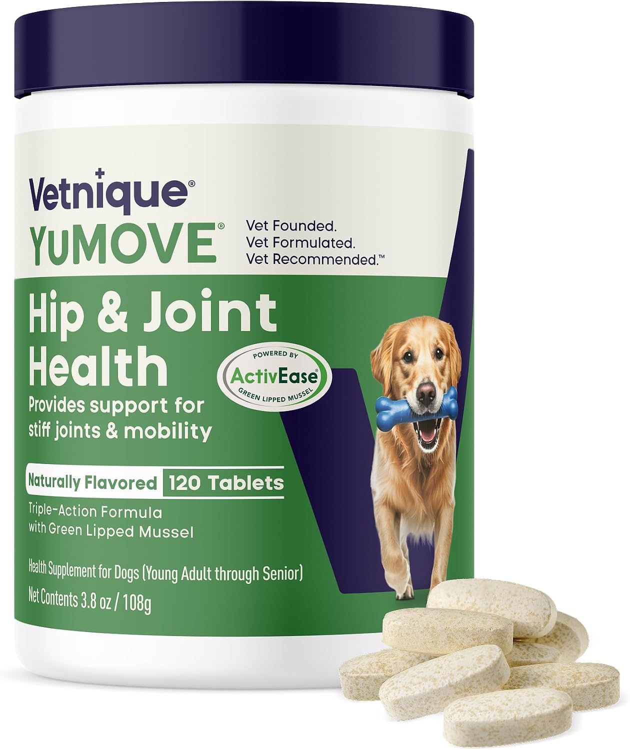 YuMOVE Dog Hip & Joint Supplement, Regular Strength 60 Chewable Tablets | ActivEase Green Lipped Mussel, Glucosamine for Dogs, Hyaluronic Acid & Omega 3 Joint Supplement, NASC Certified
