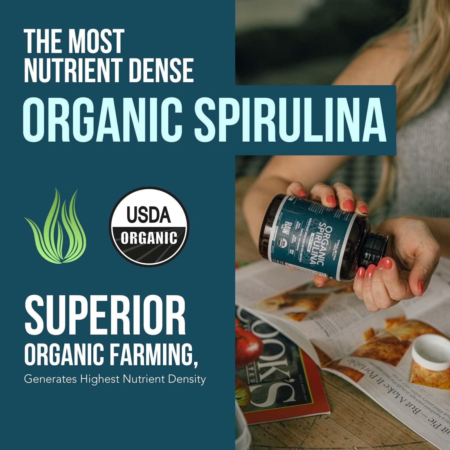 Organic Spirulina Powder – Made with Parry® Spirulina, Known for Superior Purity and Nutrient Density – Vegan Farming – Non-Irradiated – Blue-Green Algae Superfood Supplement – 75 Servings – 8 oz