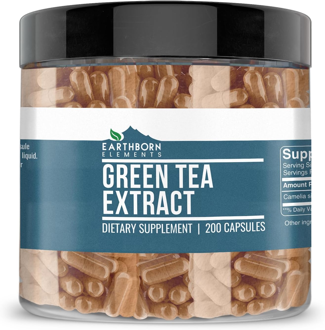 Earthborn Elements Green Tea Extract 200 Capsules, Pure & Undiluted, No Additives