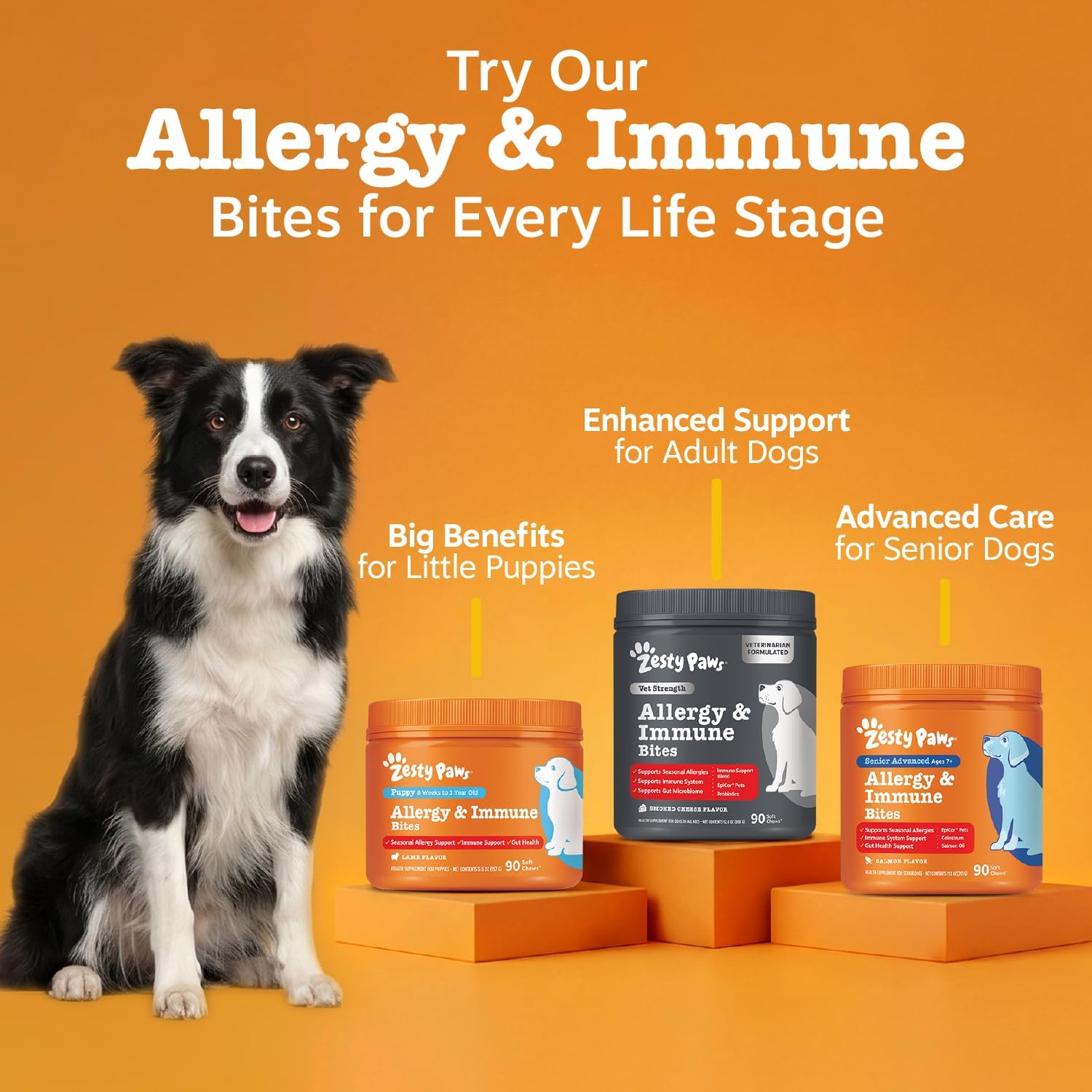 Zesty Paws Allergy Immune Bites - Dog Allergy Chews, Dog Probiotics for Itchy Skin and Ears, Lamb, 90ct