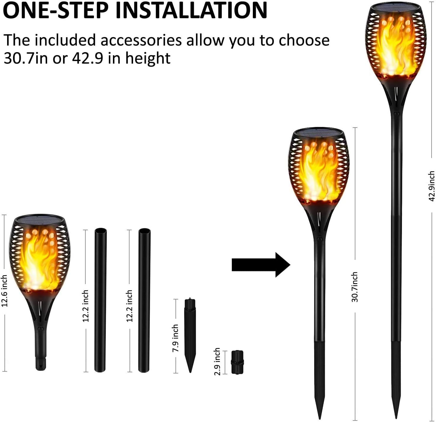 Gold Armour Solar Lights Outdoor - Flickering Flames Torch Lights Solar Light 42.9in Tall