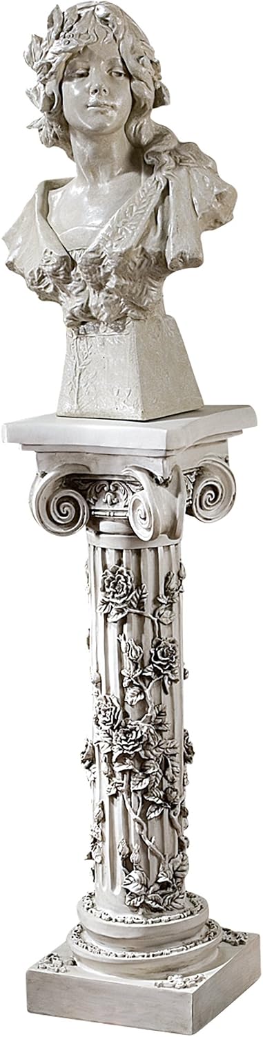 Design Toscano EU2866 Rose Garland Indoor/Outdoor Pedestal Plant Stand, 11 Inches Wide, 34 Inches Tall, Handcast Polyresin, Antique Stone Finish