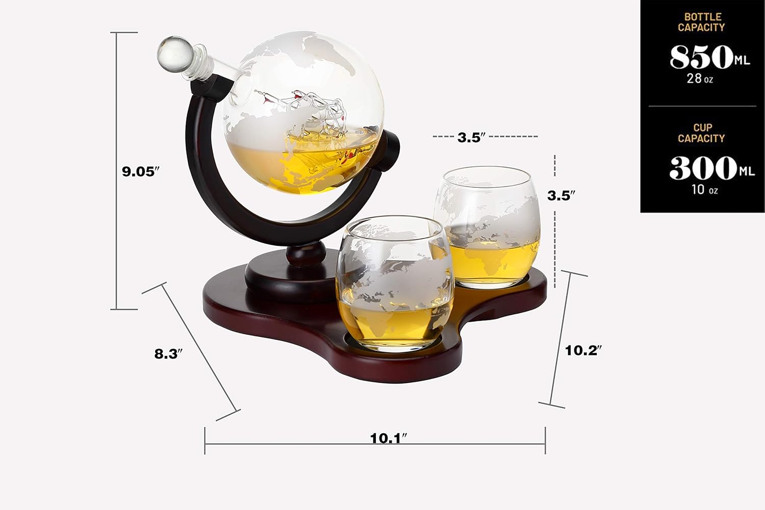 Whiskey Globe Decanter Set with 2 Glasses in Gift Box - Whiskey decanter for Liquor, Whiskey, Brandy, Gin, Rum, Tequila, Vodka