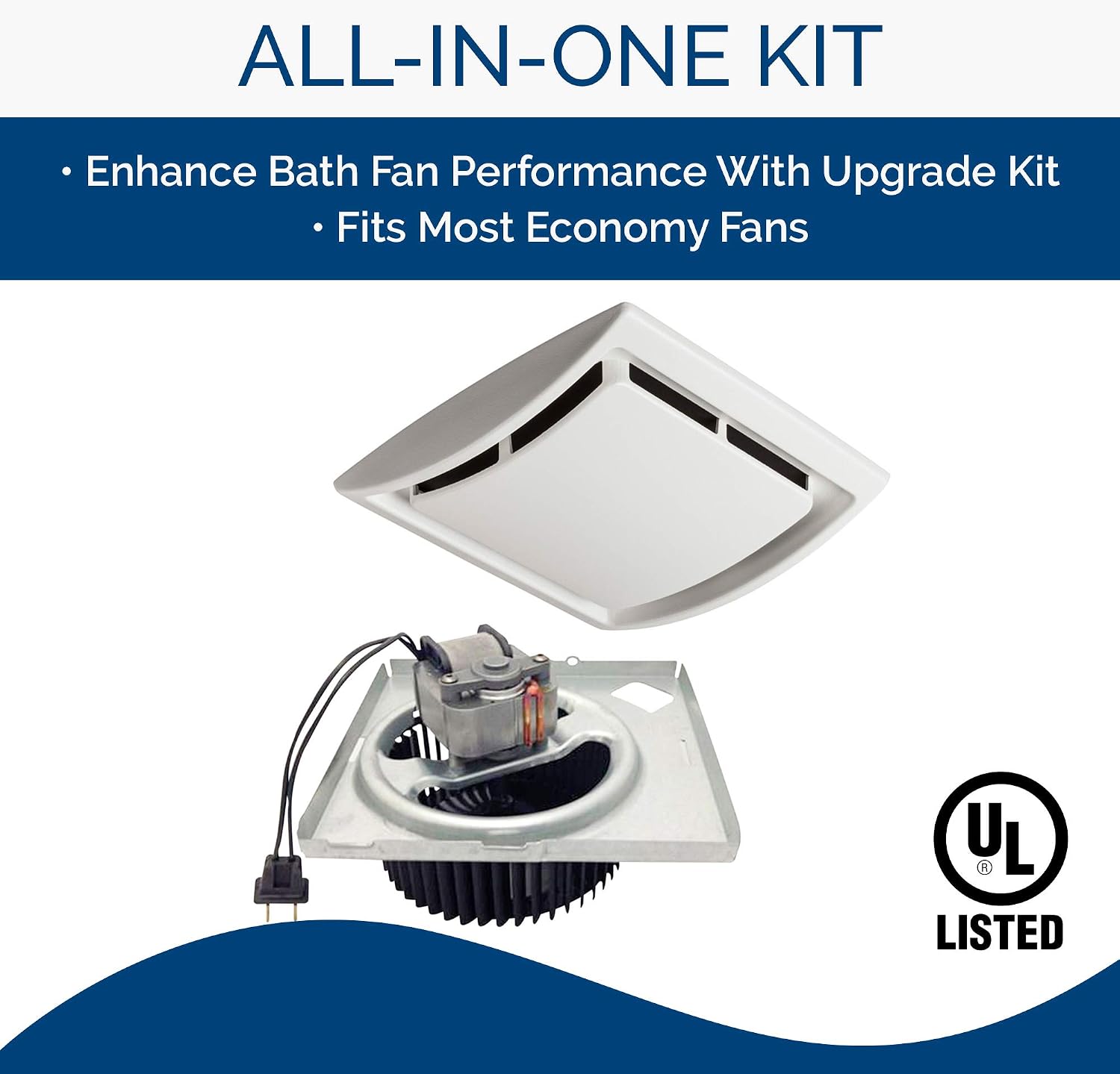 Broan-NuTone BKR60 QuickKit Ultra-Quiet Bath Fan Replacement Motor and Cover/Grille, 60 CFM, 20% more power, White