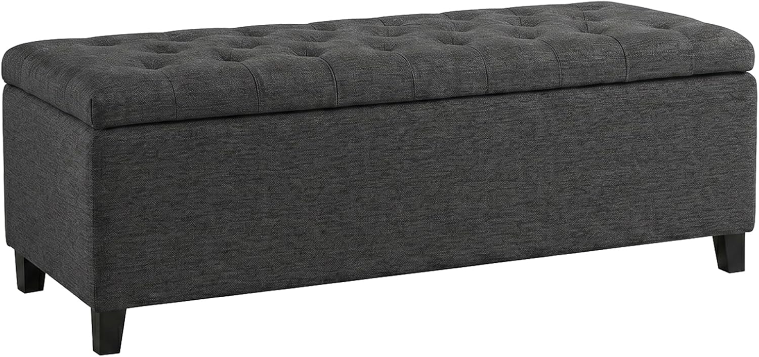 Madison Park 49" Upholstered Storage Bench, Button Tufted End of Bed Bench with Storage, Dual Spring Soft-Close Lid, Bedroom Bench for Queen King Bed, Entryway Living Room, Grey