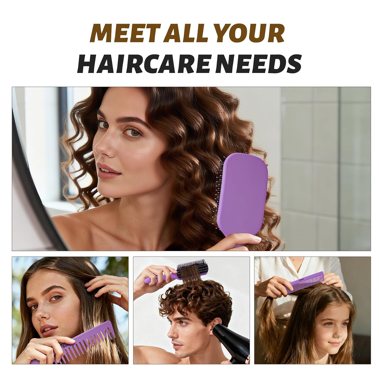 Hair Brush for Men and Women, 4Pcs Brush and Comb Set Detangling All Hair