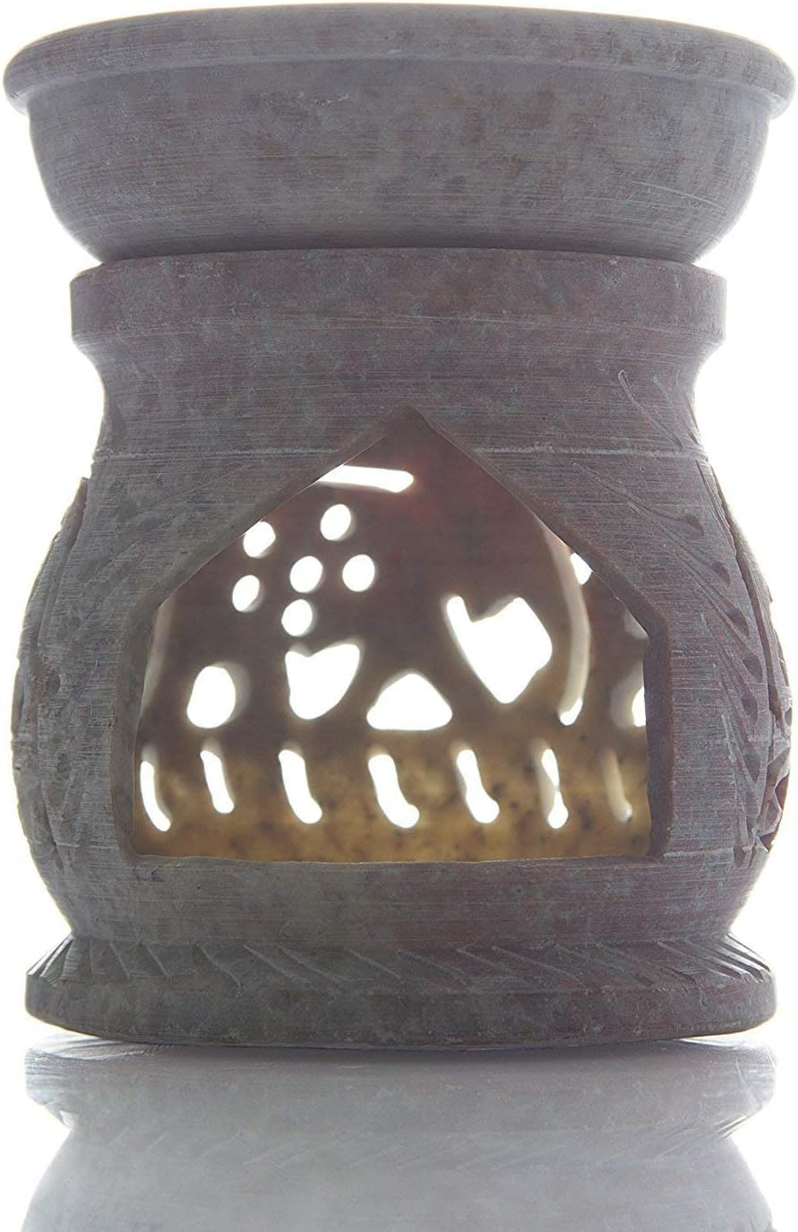 Hand Carved 3' Oil Diffuser Made of Soapstone with Tea Light Holder by Shalinindia - Aromatherapy