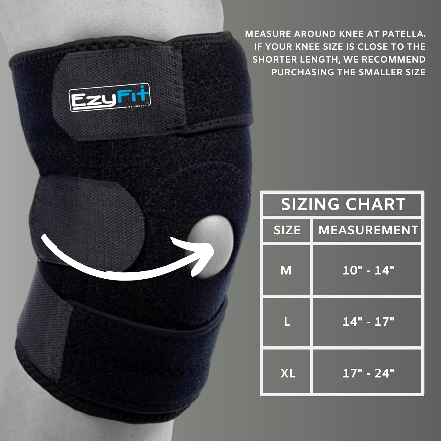 EzyFit Knee Brace - Adjustable Support for Arthritis, ACL Meniscus Tear & Knee Pain Relief or Injury Recovery - Plus Dual Side Stabilizers for Men & Women - Large Size - 14" - 17"