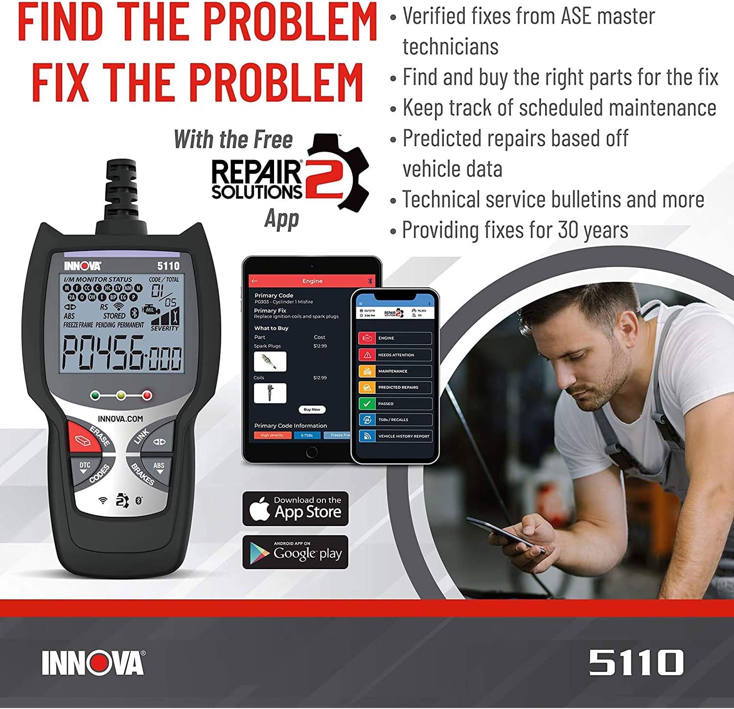 INNOVA 5110 Check Engine Code Reader - Super Simple Car Scanner for All Levels - Works on Most 1996 & Newer OBDII Cars