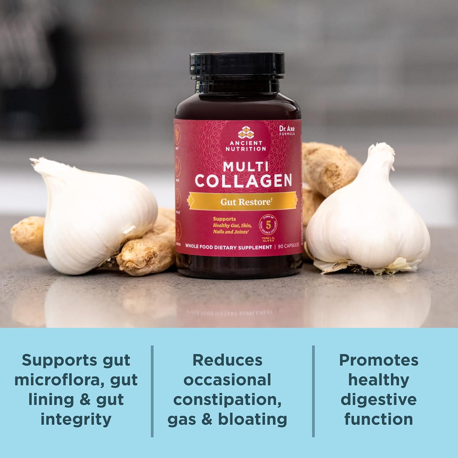 Ancient Nutrition Hydrolyzed Multi Collagen Peptides Capsules, Gut Restore