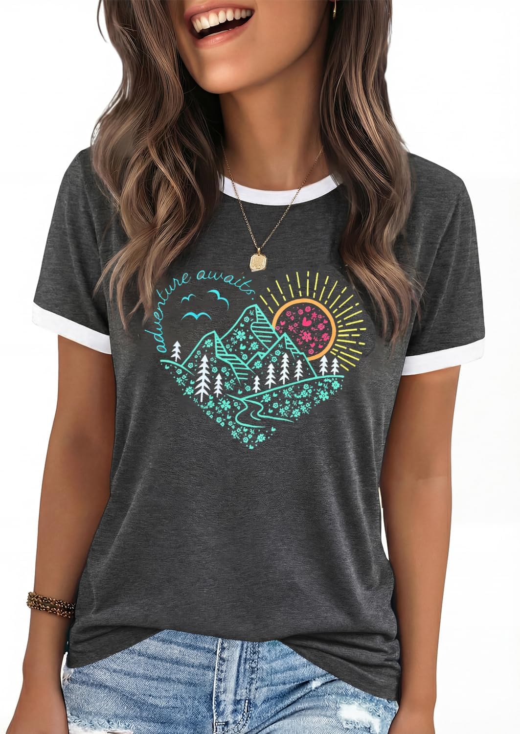 YEXIPO Graphic Tees for Women Short Sleeve Summer Tops Casual Cute T Shirts