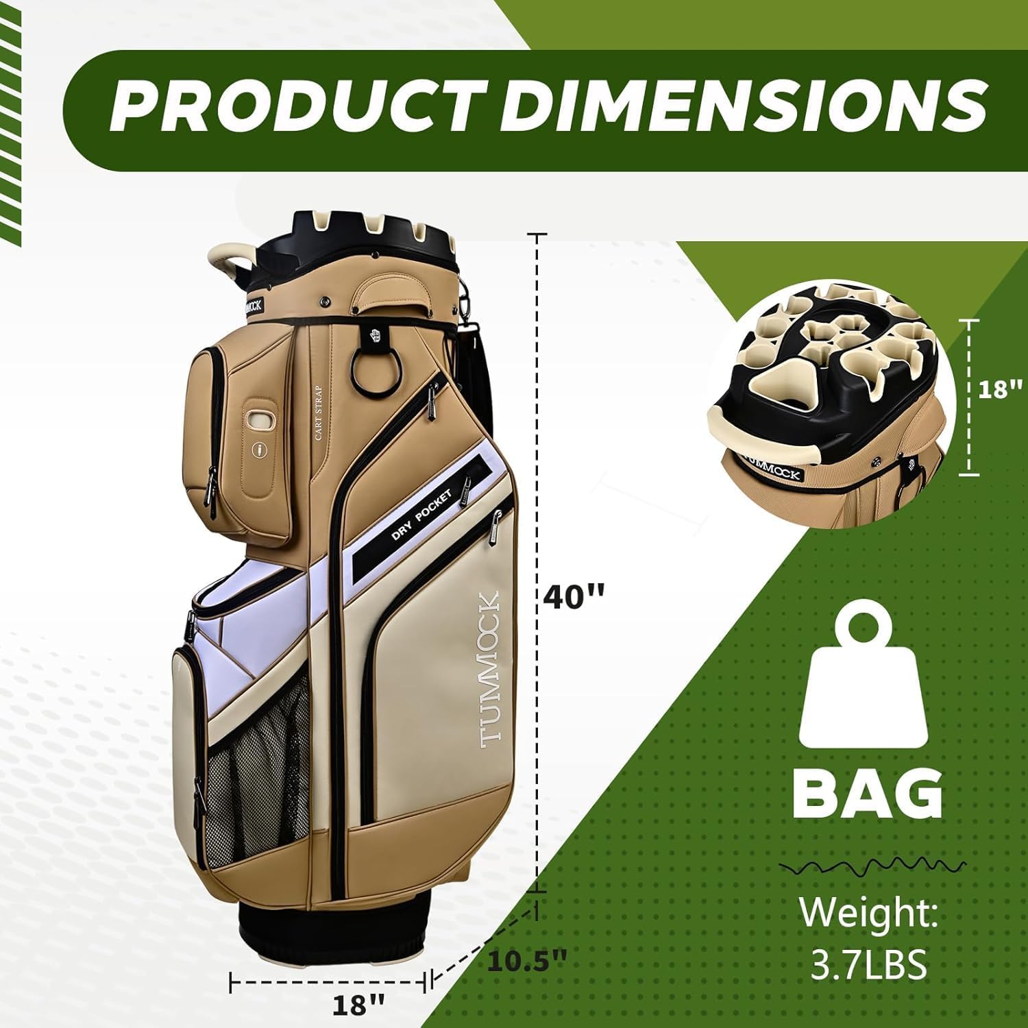 Golf Cart Bag, 14-Way Top Divider with Multiple Storage Pockets, Lightweight & Durable Golf Bag for Men, Cart-Friendly Design