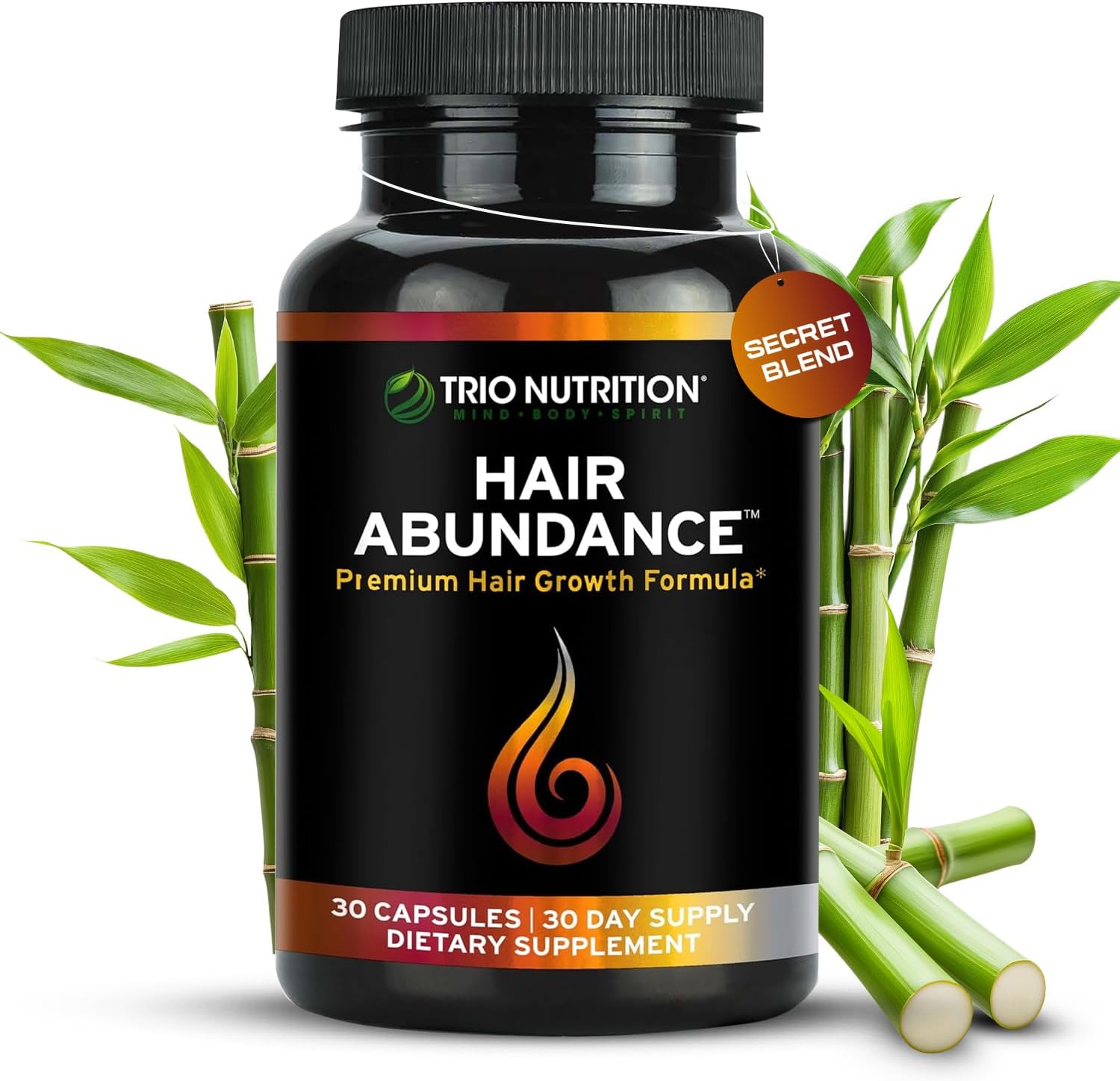 TRIO NUTRITION Hair Abundance Biotin 10,000mcg: Hair Growth, Skin & Nails | Biotin (Vitamin B7), collagen, keratin, bamboo silica, zinc & selenium. Hair & lash vitamins supplement for women & men.*