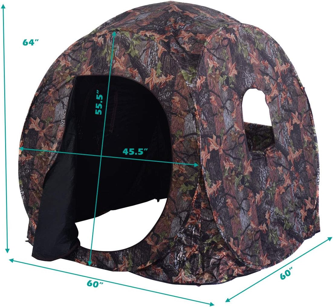 GYMAX Hunting Blind, 3 Persons Pop Up Ground Blind with Hub System, Carry Bag for Deer & Turkey