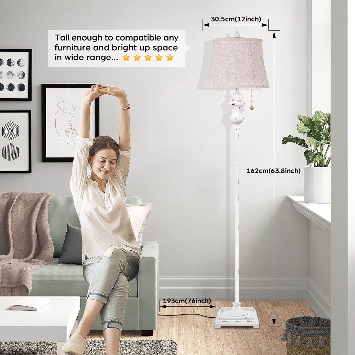 TOBUSA Traditional Floor Lamp, Standing Lamp with Bronze Fabric Shade