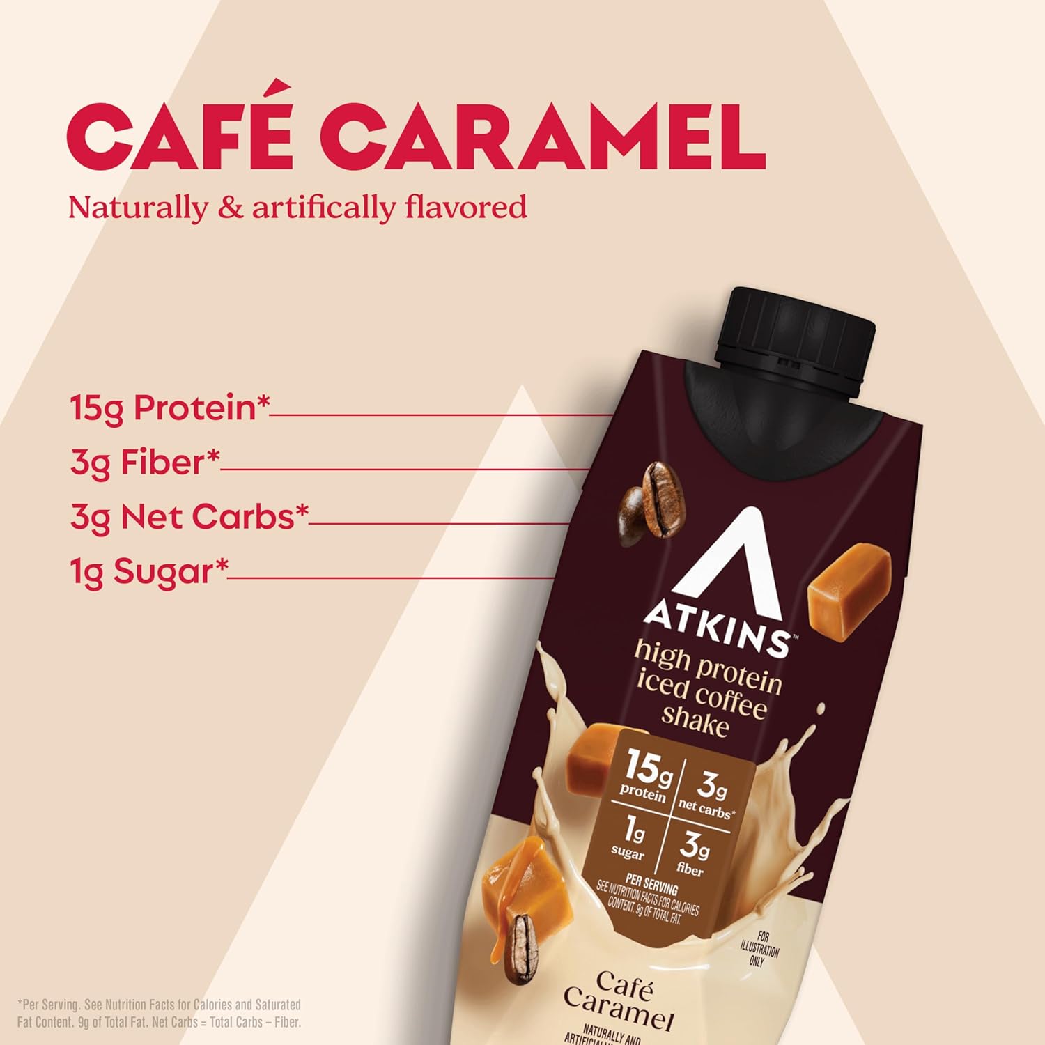 Atkins Café au Lait Iced Coffee Flavored High Protein Shake, Low Sugar and Low Carb, Keto Friendly, Ready to Drink Protein Drink, Gluten Free