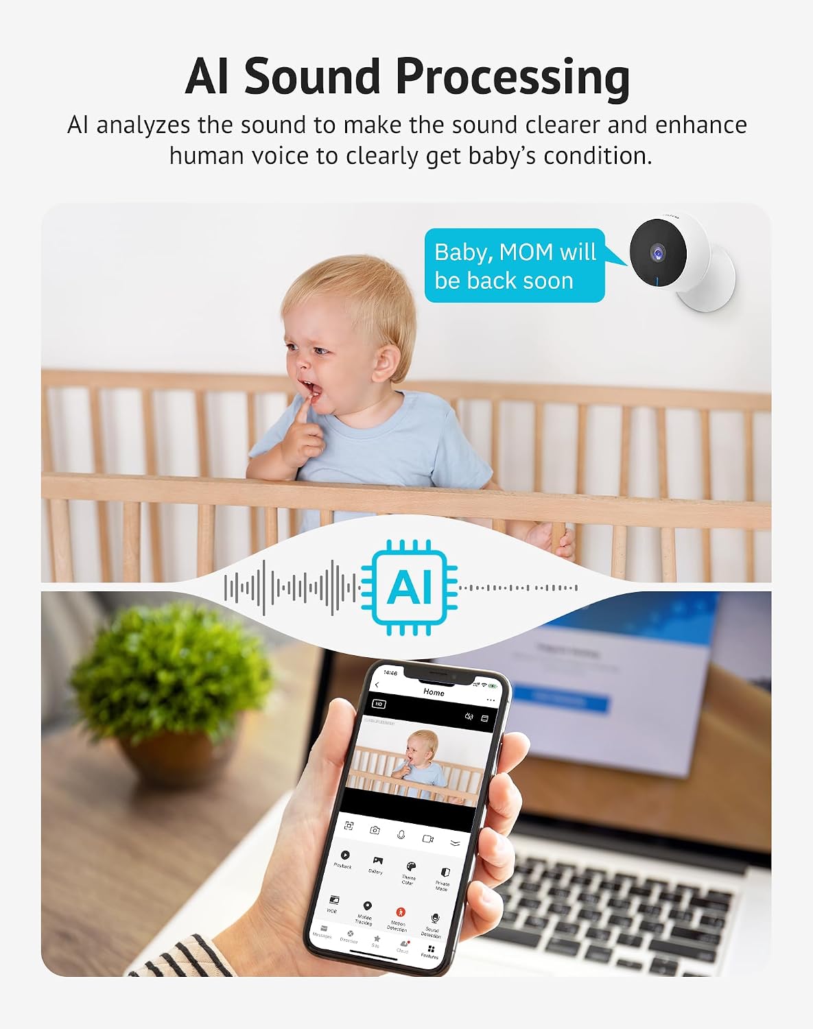 LaView Security Cameras 4pcs, Home Security Camera Indoor 1080P, Wi-Fi Cameras Wired for Pet, Motion Detection, Two-Way Audio, Night Vision, Phone App