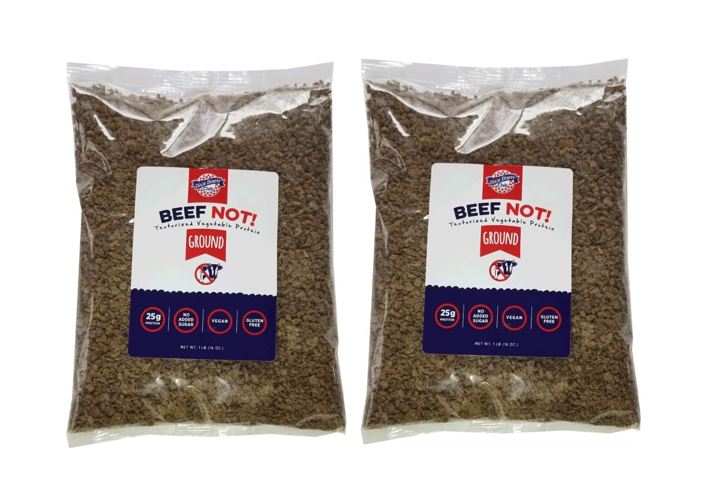 Dixie Diner's Texturized Vegetable Protein - Beef Not 1 lb Bag 2 Pack - Vegan and Gluten Free - No Added Sugar - 25g of Protein - Low Fat and Low