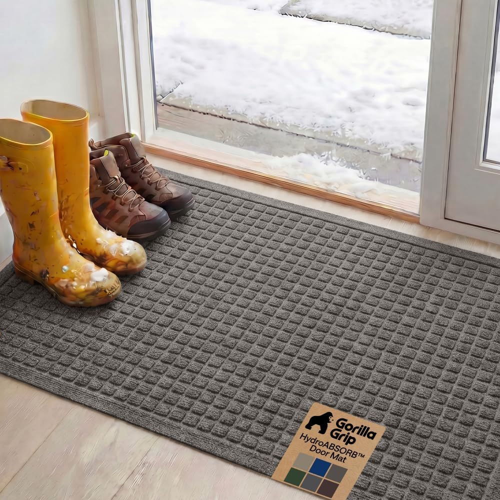 GORILLA GRIP® HydroABSORB Door Mat for Indoor Outdoor Use, 29x17 Black