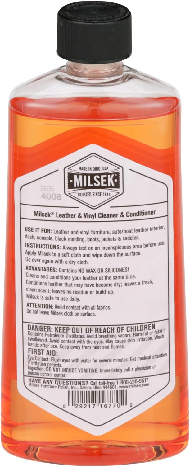 Milsek Leather & Vinyl Cleaner & Conditioner - Cleaning Supplies for Leather Home Furnitures, Couch, Automotive Interior, Shoes, Bags - 12 Fl Oz (Pack of 1) | Cleans, conditions, and helps protect leather and vinyl surfaces for long-lasting appearance an…