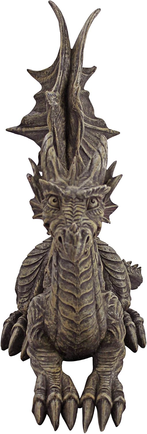 Design Toscano The Dragon of Falkenberg Castle Moat Lawn Garden Statue, 28 Inch Long, 14 Inch Tall, Cast Stone Resin, Gray Stone Finish