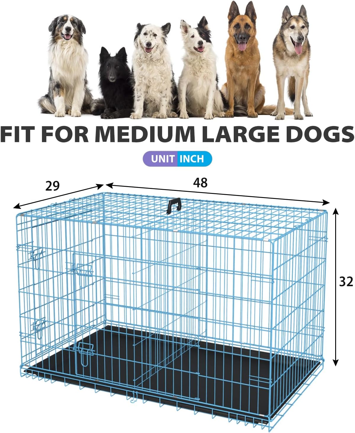 BestPet | Dog Crate | 48" | Black | Foldable Metal Kennel with Double Doors