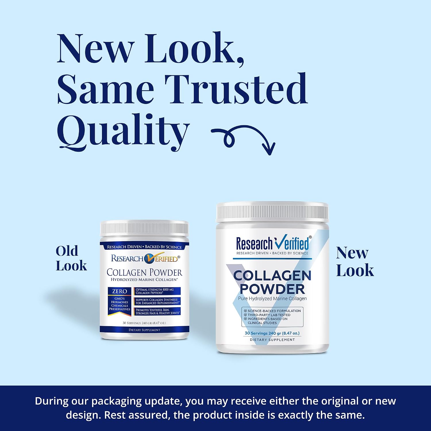 Research Verified® Collagen Powder - Hydrolyzed Marine Collagen Peptides - Unflavored - Skin Hydration and Elasticity, Muscle Recovery