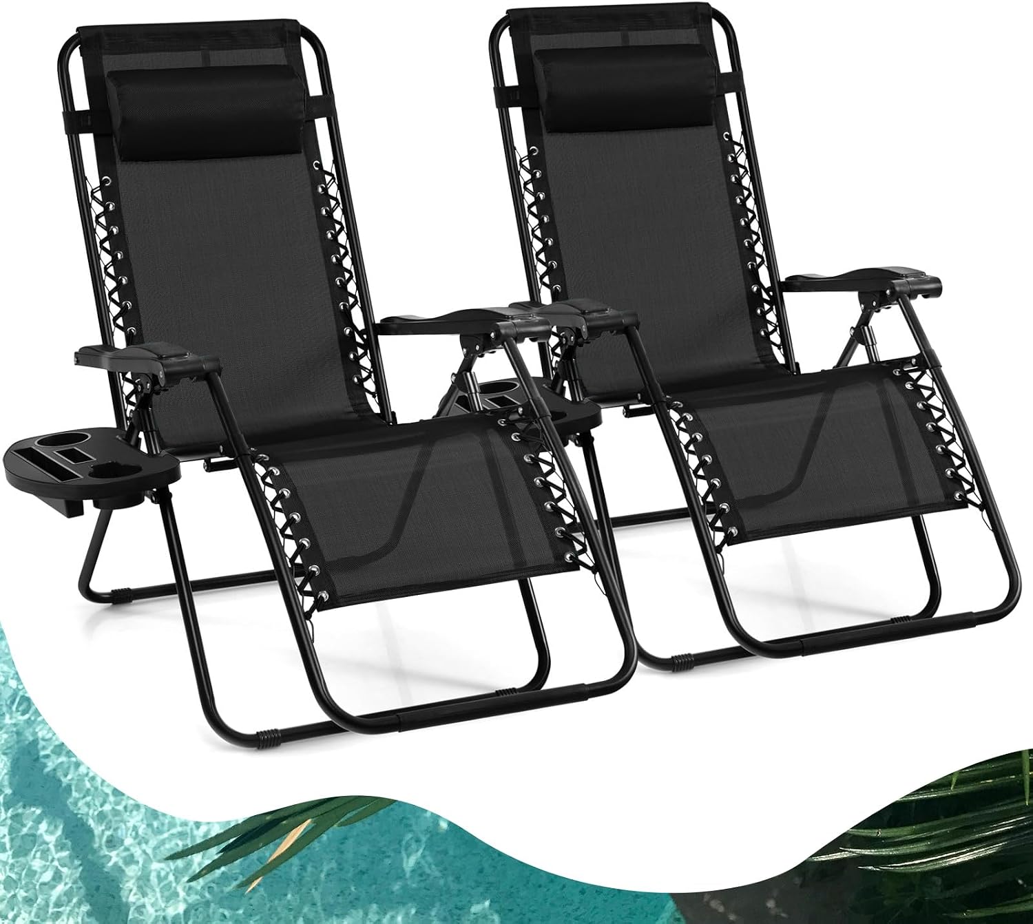 Goplus Zero Gravity Lounge Chairs, 160°Adjustable Folding Recliner w/Pillow and Cup Holder, 350LBS Comfy Outdoor Lounge Chairs for Patio, Lawn, Yard & Camp(1, Gray)
