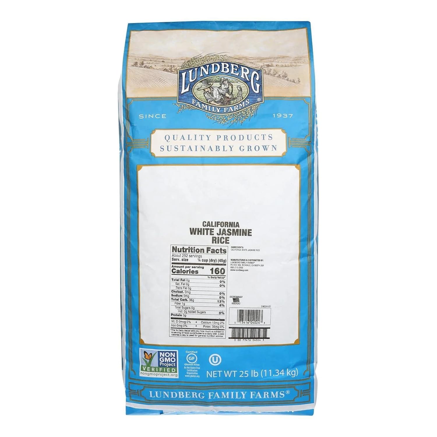 Lundberg Basmati Rice, Long Grain White Rice - Non-Sticky, Fluffy, Nutty, Aromatic Rice, Vegan Food, Healthy Meals, Gluten-Free, Grown in California, 64 Oz