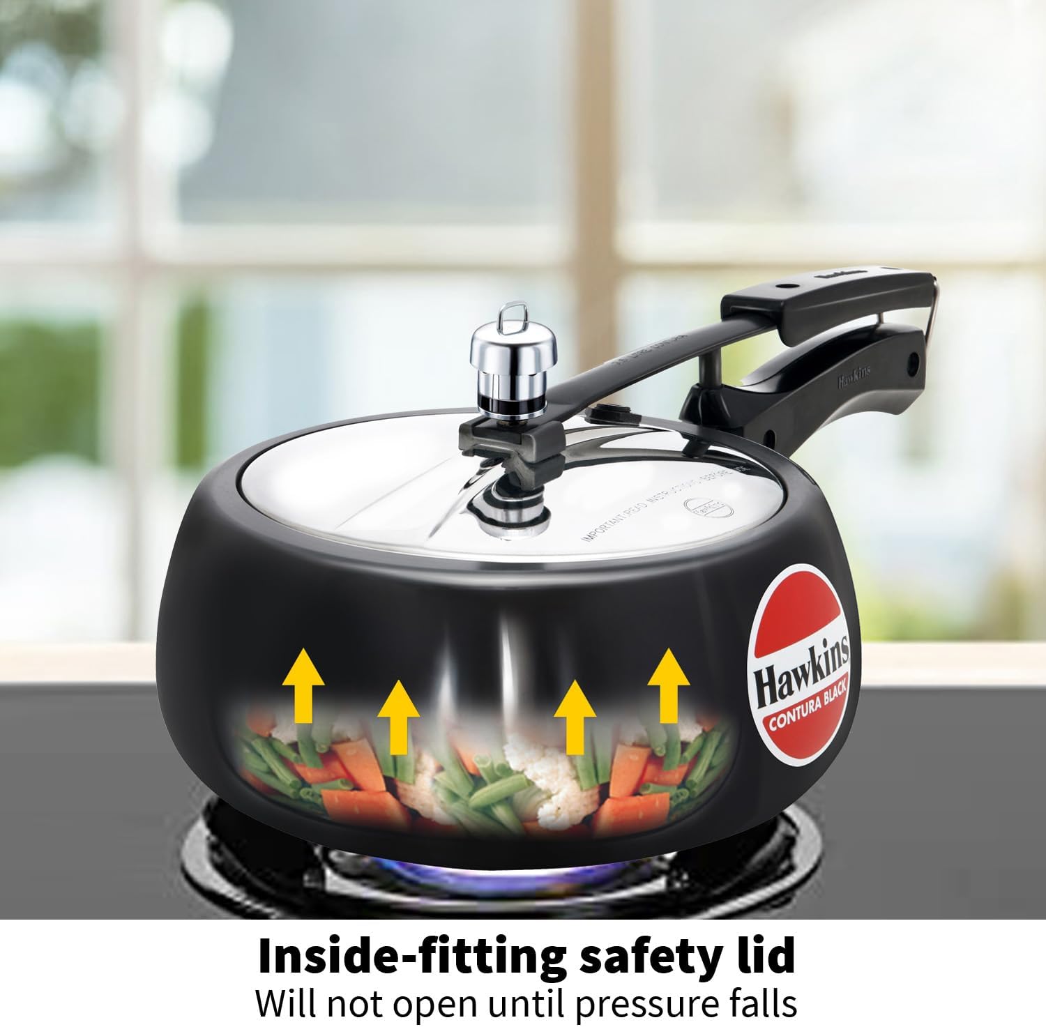 Hawkins 3.5 Litre Contura Black Pressure Cooker, Hard Anodised Inner Lid Cooker, Handi Cooker, Black (CB35)